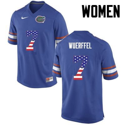 Women's Florida Gators #7 Danny Wuerffel NCAA Nike Blue USA Flag Fashion Authentic Stitched College Football Jersey VEQ1762JE